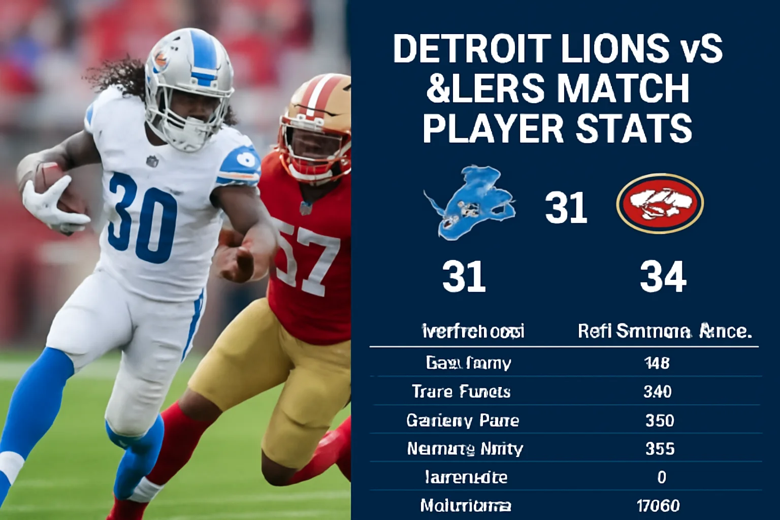 Detroit Lions vs 49ers Match Player Stats